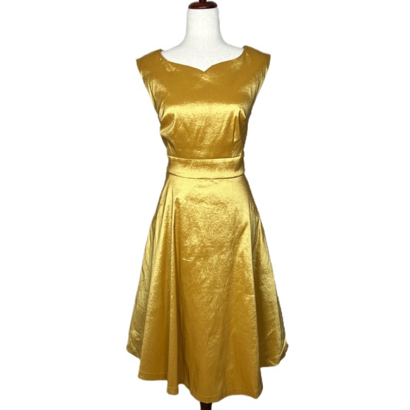 MODCLOTH‎ Women’s Size 8 Gold Fantastic Satin Sleeveless Fit & Flare Midi Dress - Picture 2 of 15